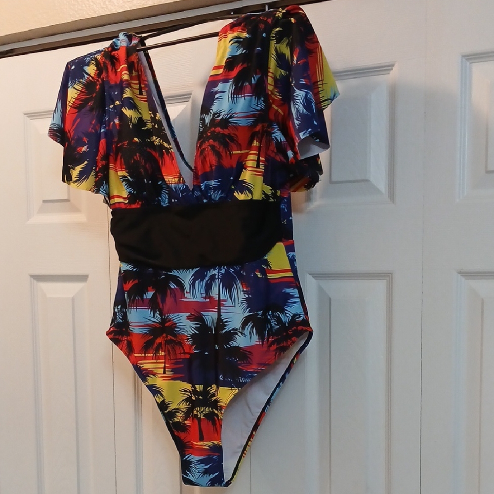 SHEIN Red and Blue One Piece Swimwear